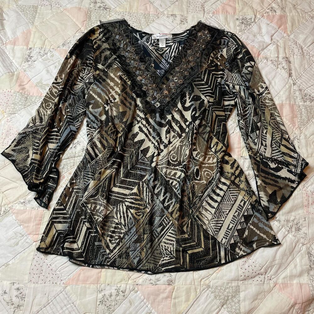 American-vintage Women's Black and Grey Blouse